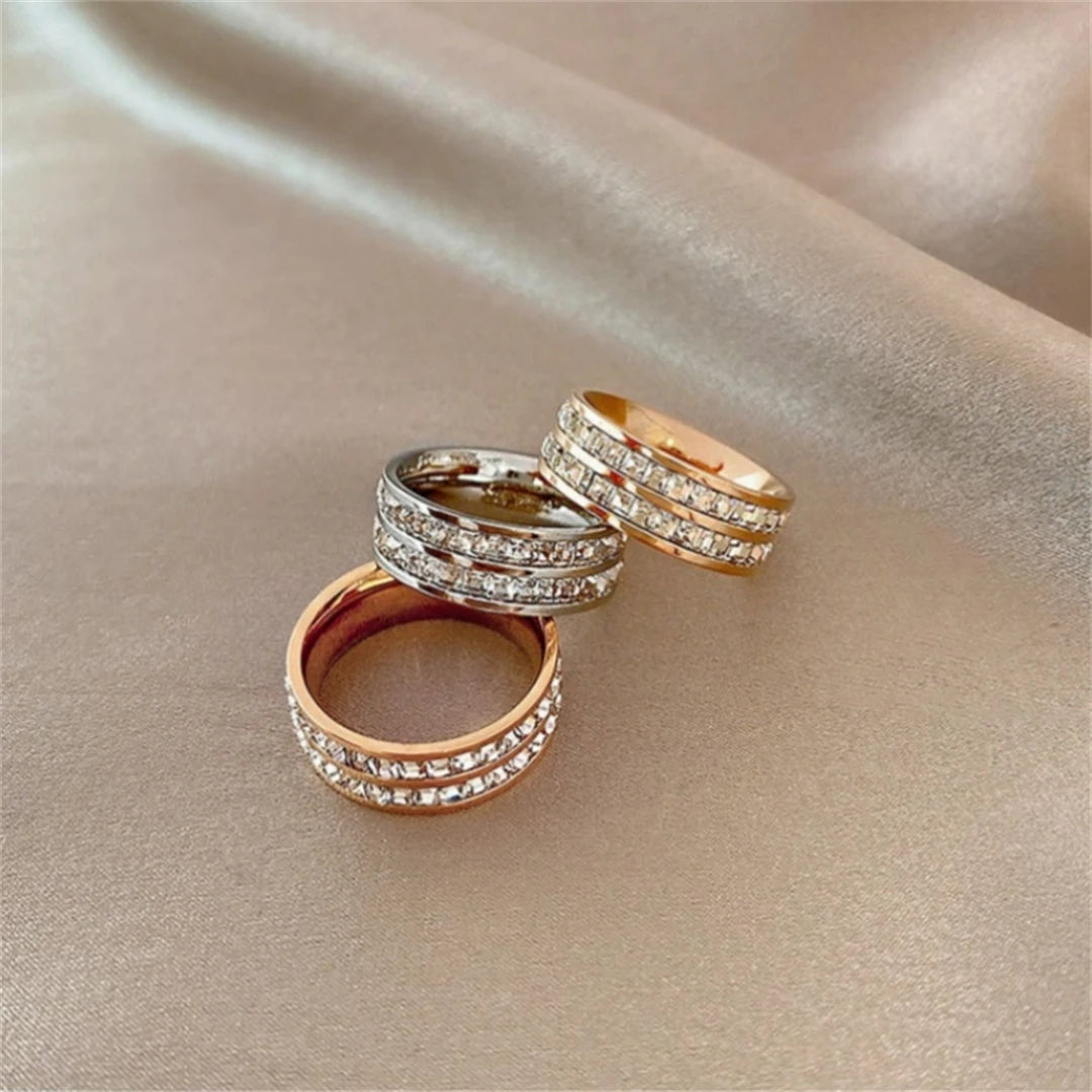 Luxury Double Rowed Square Zircon Ring