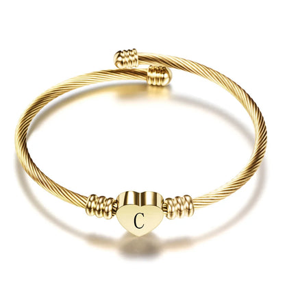 Initial Letter Stainless Steel Cuff Bracelet