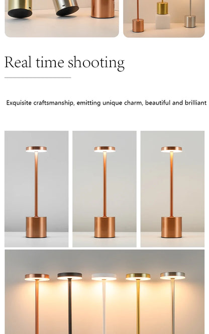 Lámpara de mesa LED con sensor táctil simple, recargable, 3 colores, ajustable, luz ambiental creativa para mesita de noche, decoración de habitación 