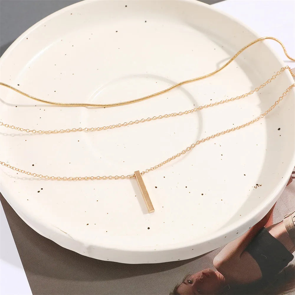 Vintage Layered Metal Bar Necklace