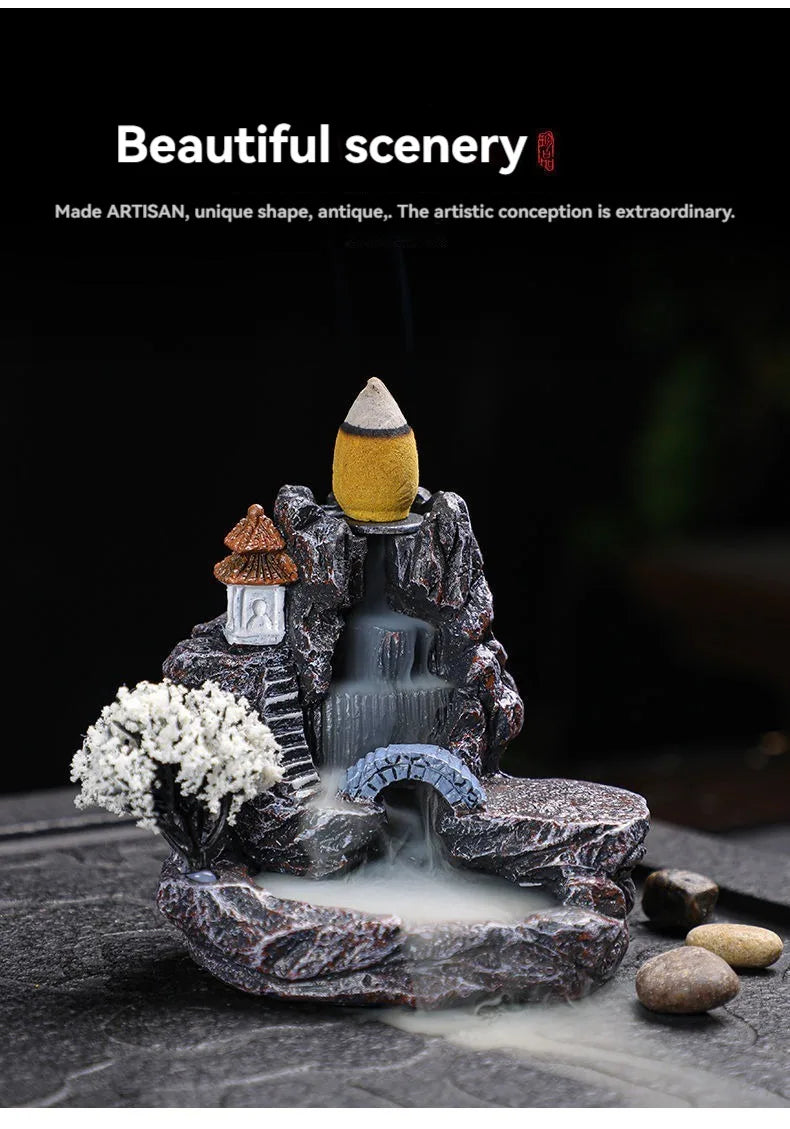 Porte-encens à refoulement, brûleur d'encens en cascade, décoration d'intérieur, ornement d'aromathérapie, cônes d'encens avec cônes d'encens à refoulement 