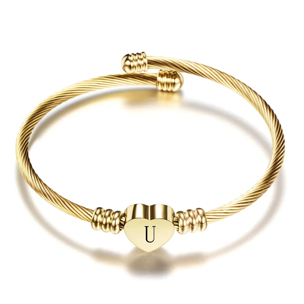Initial Letter Stainless Steel Cuff Bracelet