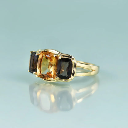 Bague en quartz fumé et citrine