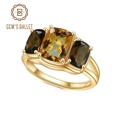 Bague en quartz fumé et citrine