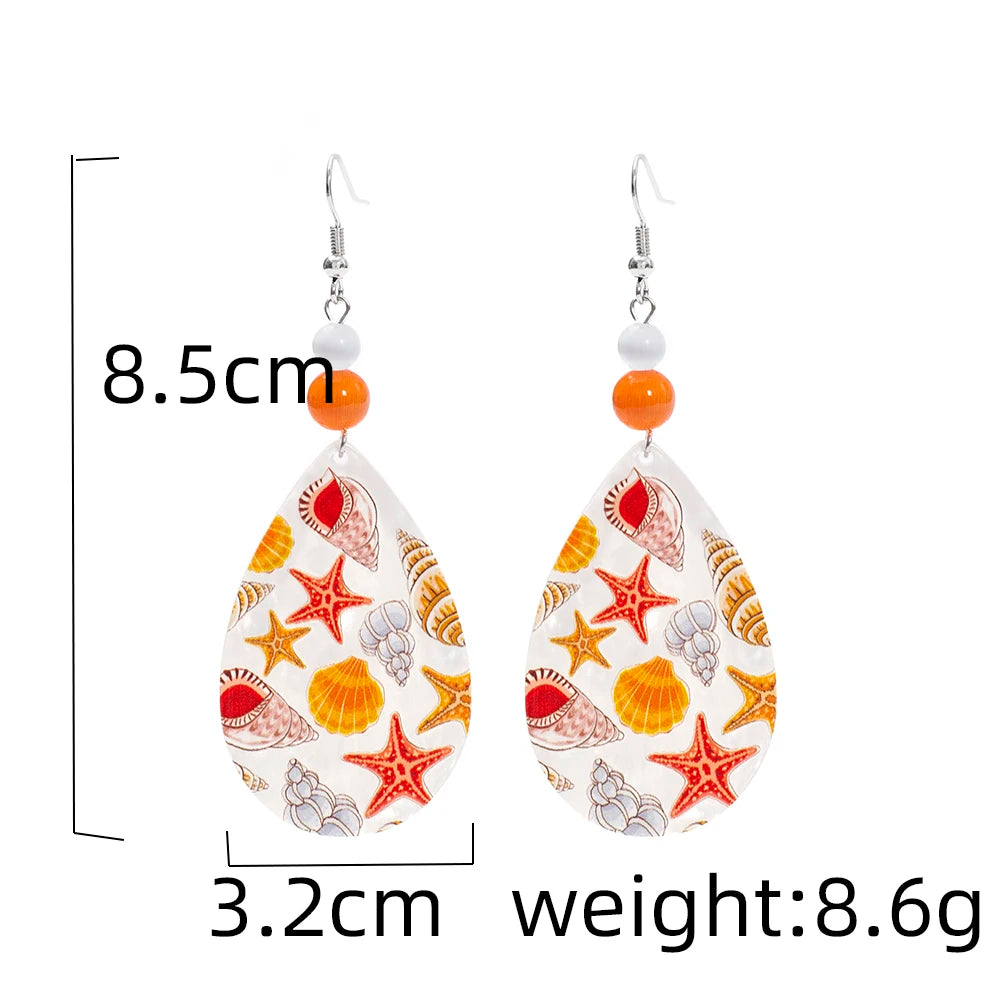 Geometric Round Blue Waves Acrylic Earrings