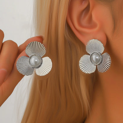Fashion Trendy Stainless Steel Flower Earrings