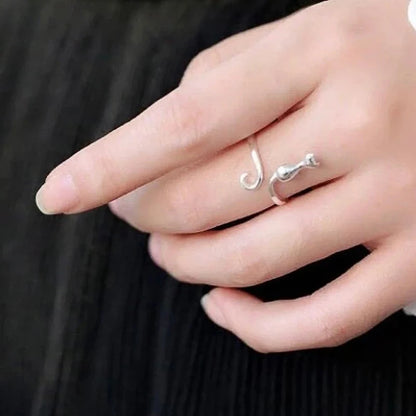 Huitan Silver Color Cat Ring