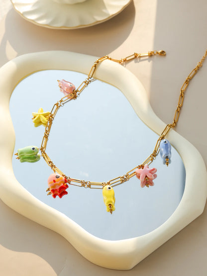 Ceramic Starfish Fish Necklace