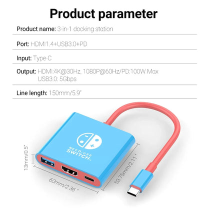 Switch Dock 4K HDMI USB 3.0 Hub Adapter
