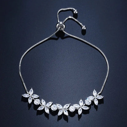 Classic Shiny Clear Zircon Flowers Adjustable Bracelets