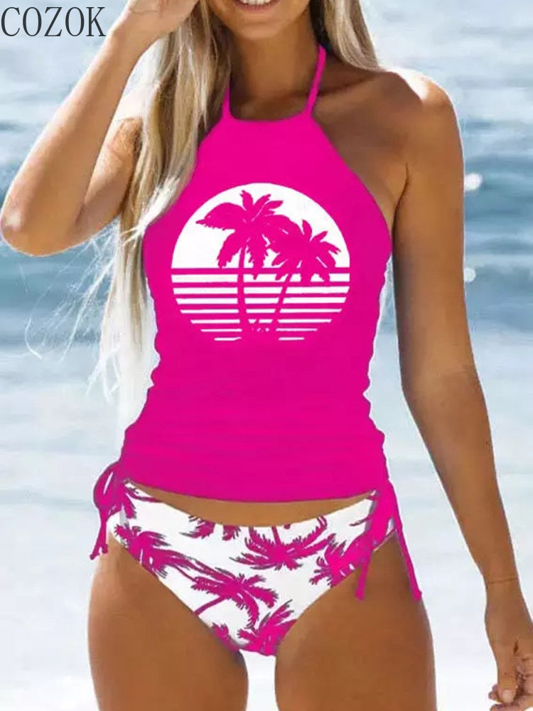 Coconut Drawstring Halter Tankini Set - BestShop