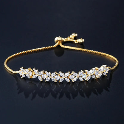 Classic Shiny Clear Zircon Flowers Adjustable Bracelets
