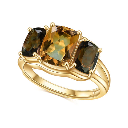 Bague en quartz fumé et citrine