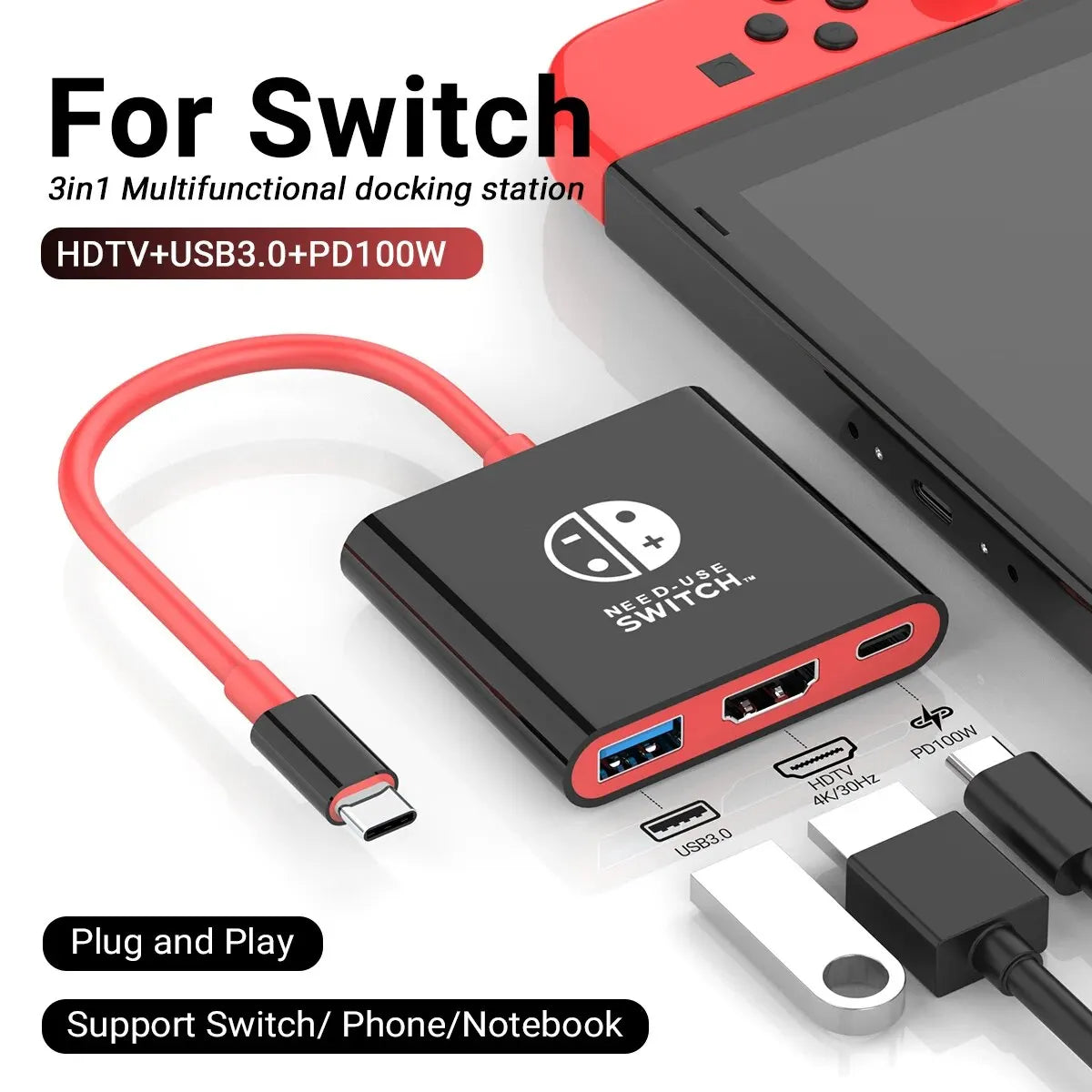 Switch Dock 4K HDMI USB 3.0 Hub Adapter