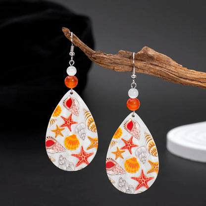 Geometric Round Blue Waves Acrylic Earrings