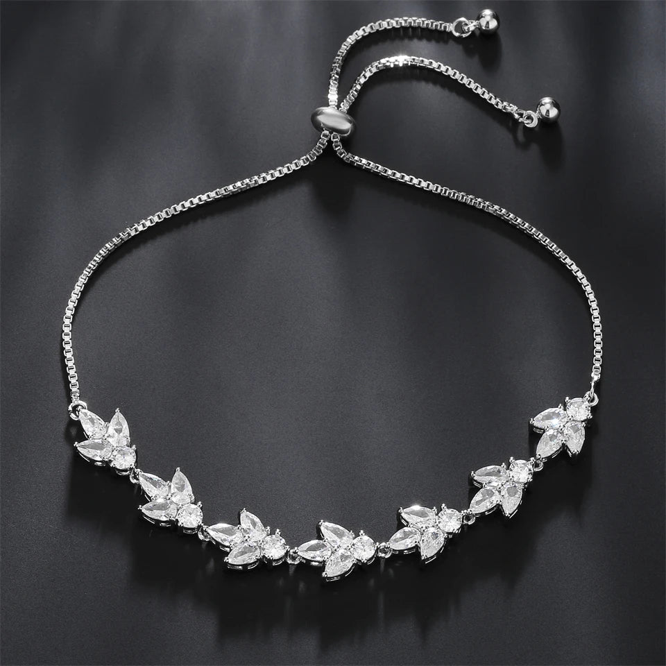 Classic Shiny Clear Zircon Flowers Adjustable Bracelets