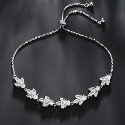 Classic Shiny Clear Zircon Flowers Adjustable Bracelets