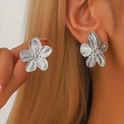 Fashion Trendy Stainless Steel Flower Earrings