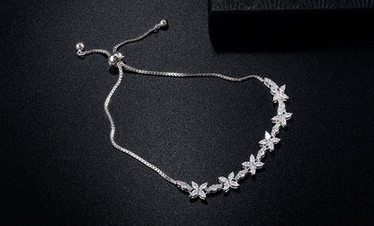 Classic Shiny Clear Zircon Flowers Adjustable Bracelets