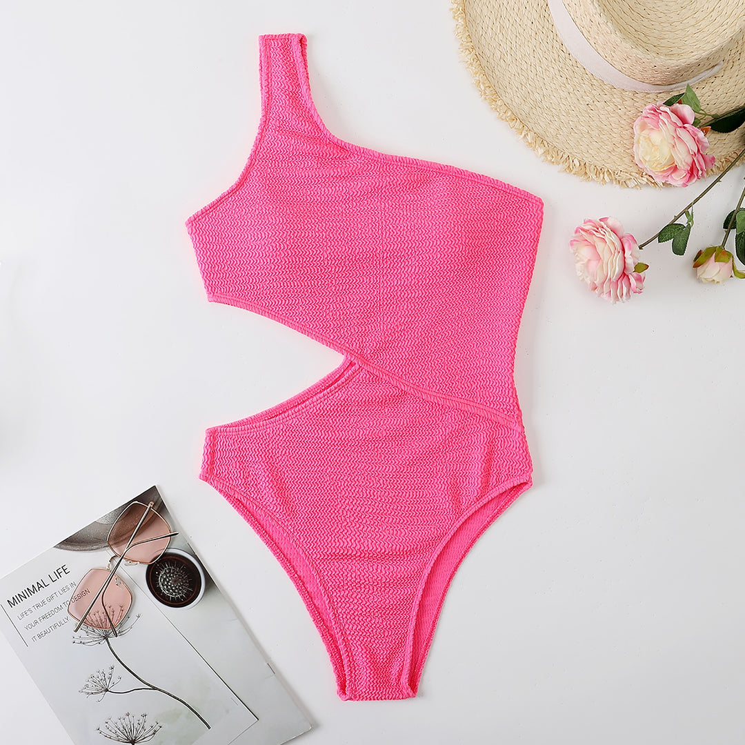 One Shoulder Ribbed Monokini Swimsuit - BestShop