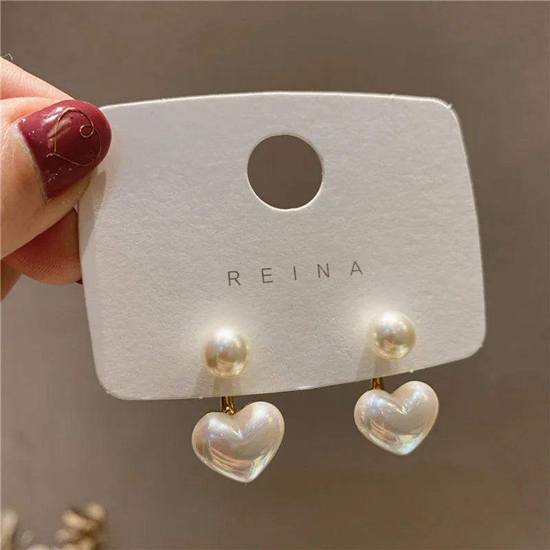 Pearl Heart &amp; Round Stud Earrings