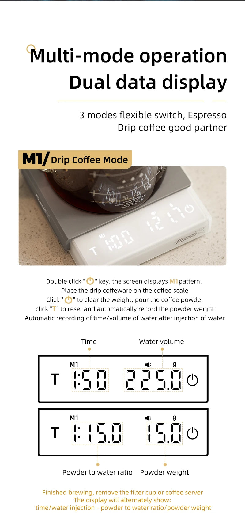Fuego Kitchen Coffee Scale with Timer