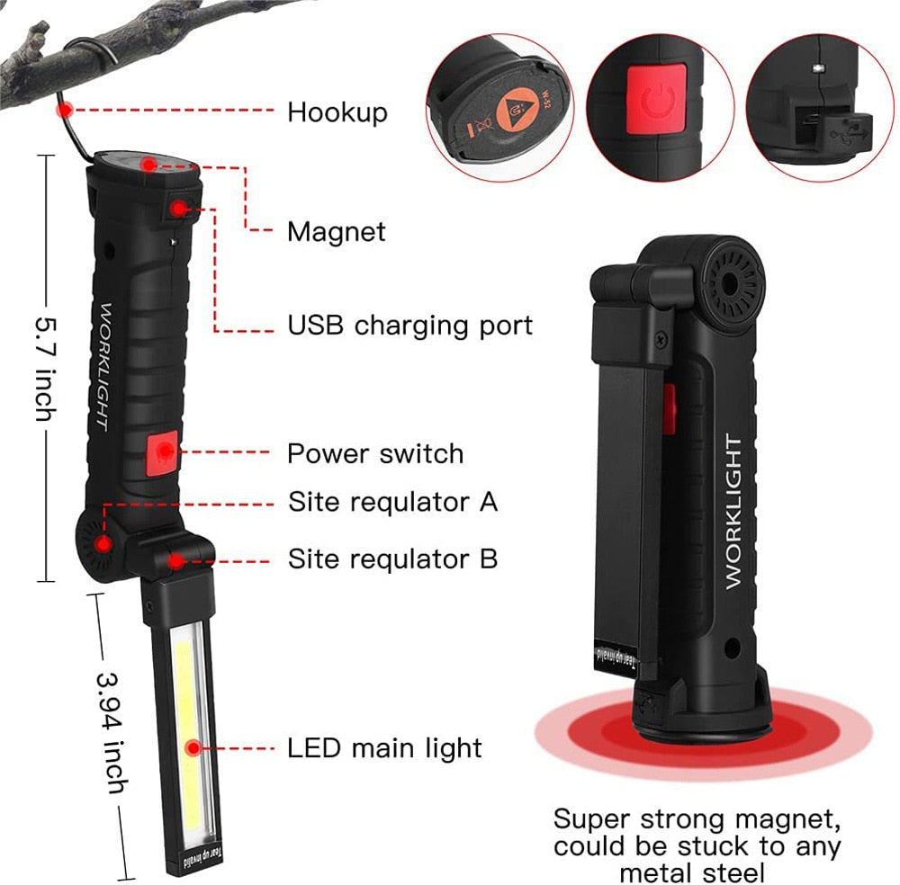 Portable COB LED Flashlight USB Rechargeable - BestShop