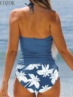 Load image into Gallery viewer, Coconut Drawstring Halter Tankini Set - BestShop
