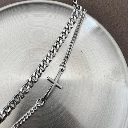 Stainless Steel Cross Cuban Chain Bracelet Set