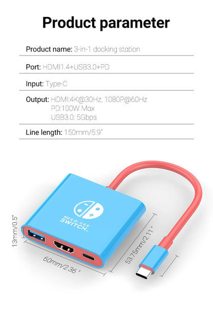 Switch Dock 4K HDMI USB 3.0 Hub Adapter