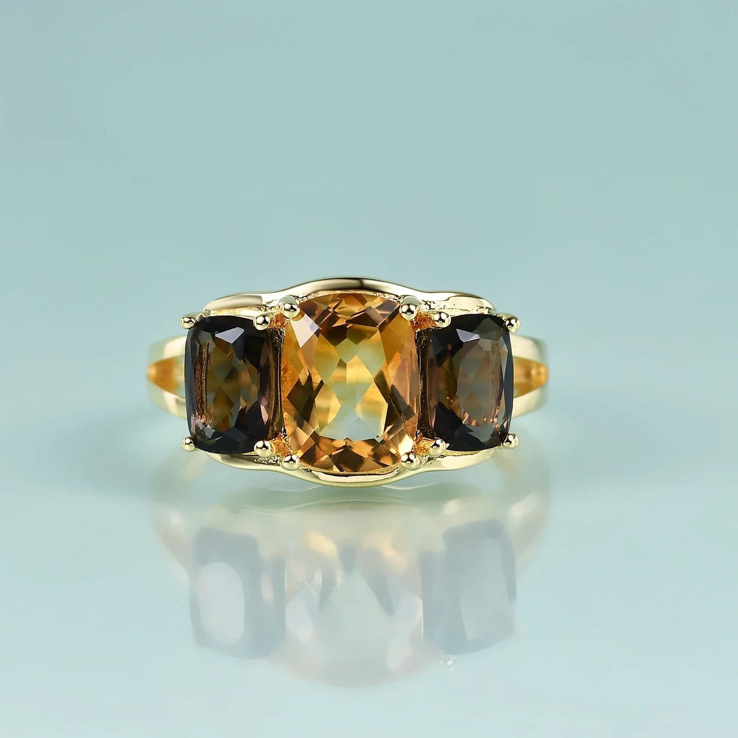 Bague en quartz fumé et citrine