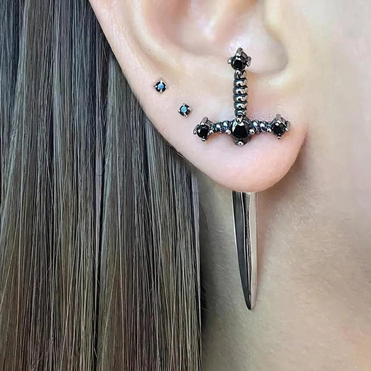 Hip Hop Cross Sword Stud Earrings