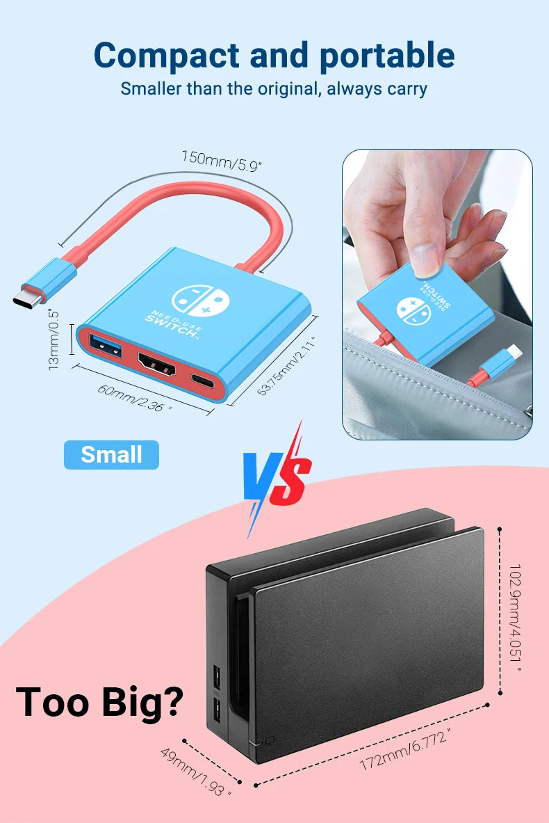 Switch Dock 4K HDMI USB 3.0 Hub Adapter