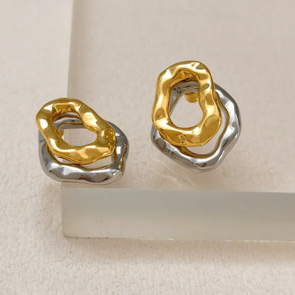 Two-wear Irregular Gold Sliver Colors Circles Earring