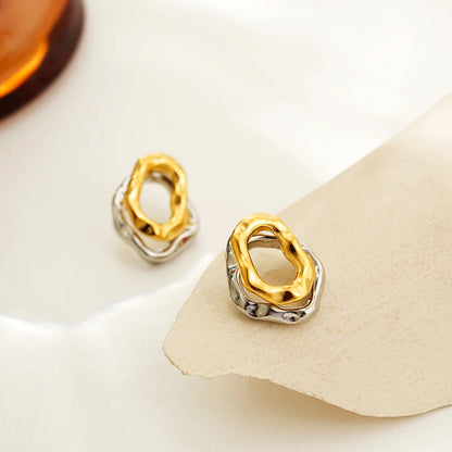 Two-wear Irregular Gold Sliver Colors Circles Earring