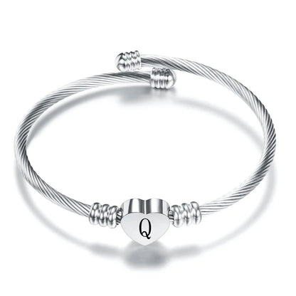 Initial Letter Stainless Steel Cuff Bracelet