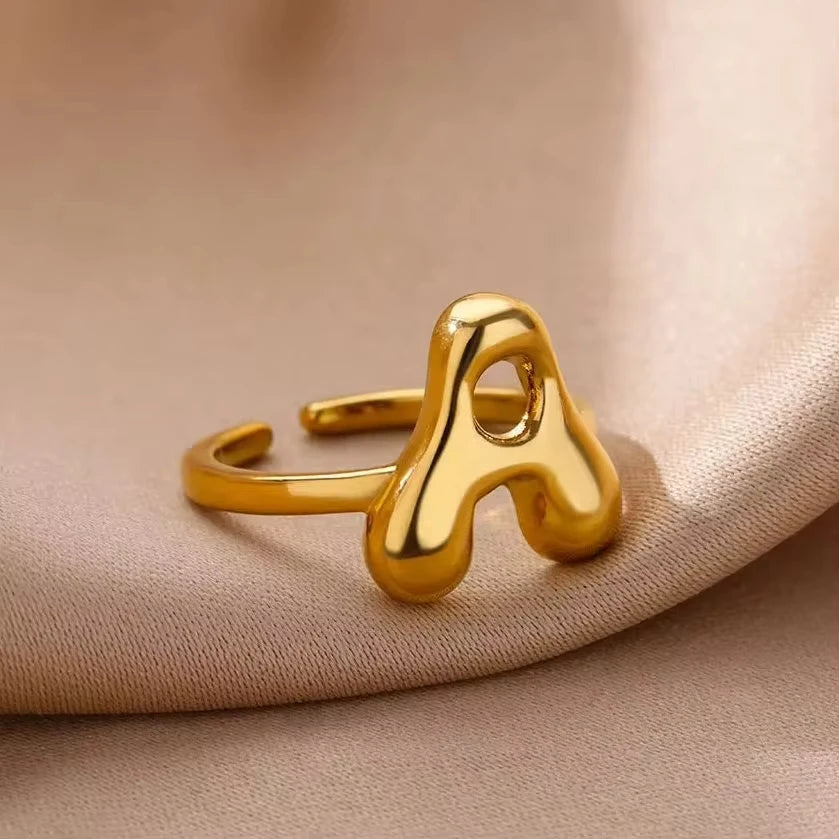 Gold Color Cute Bubble Letters Rings