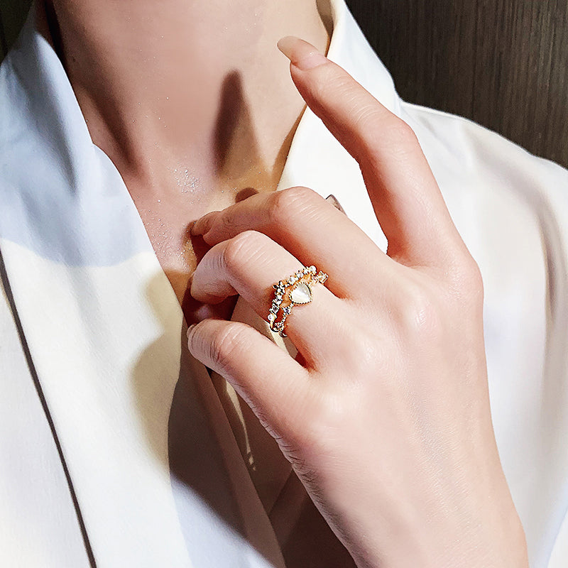 14K Gold Plated Double Love Crystal Ring
