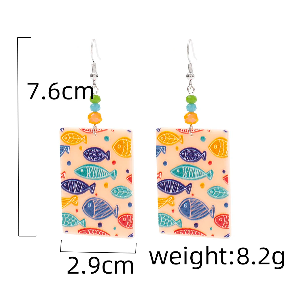 Geometric Round Blue Waves Acrylic Earrings