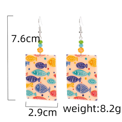 Geometric Round Blue Waves Acrylic Earrings