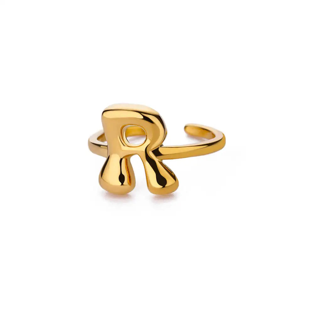 Gold Color Cute Bubble Letters Rings