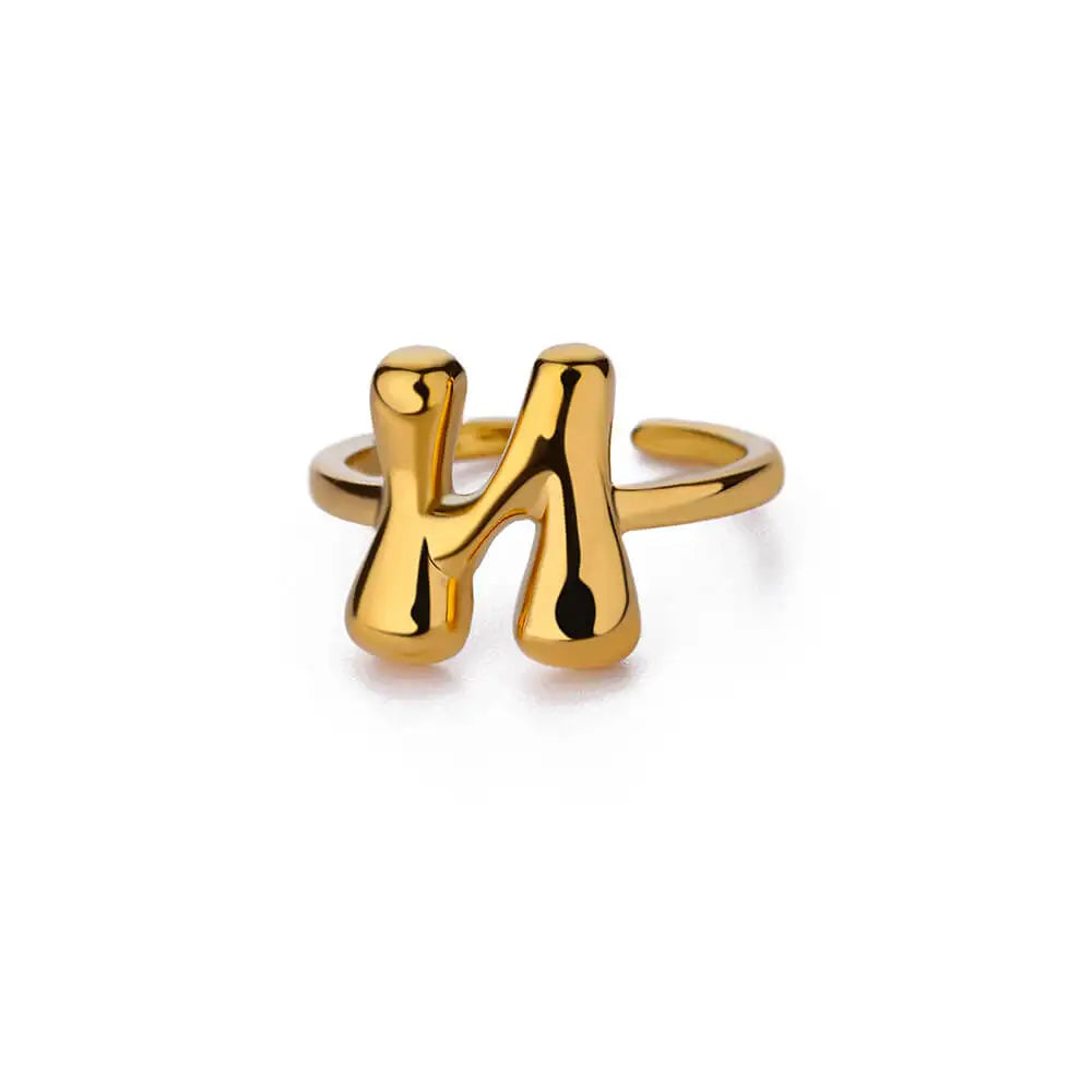 Gold Color Cute Bubble Letters Rings