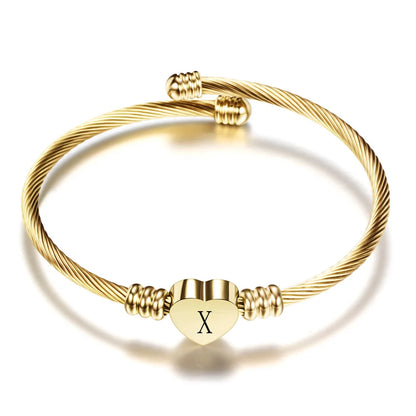 Initial Letter Stainless Steel Cuff Bracelet