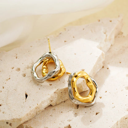 Two-wear Irregular Gold Sliver Colors Circles Earring