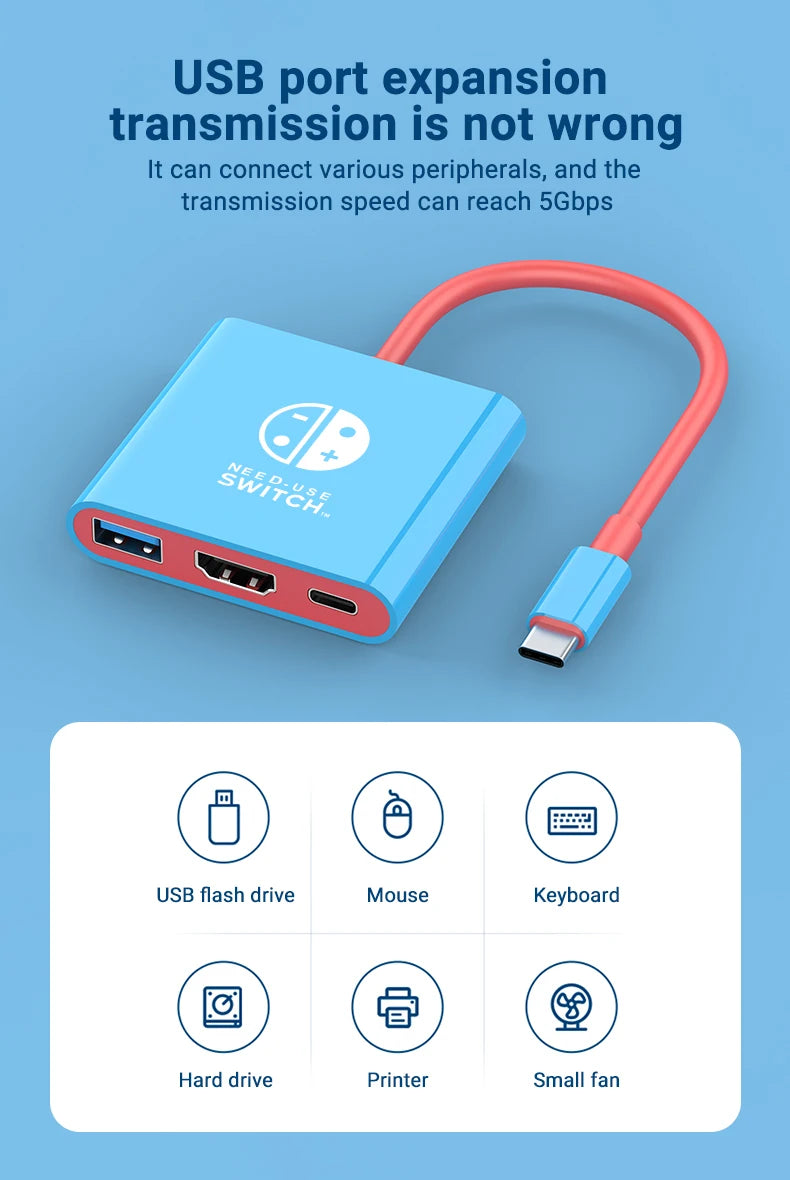 Switch Dock 4K HDMI USB 3.0 Hub Adapter