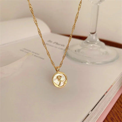 French Retro Gold Color Rose Necklace