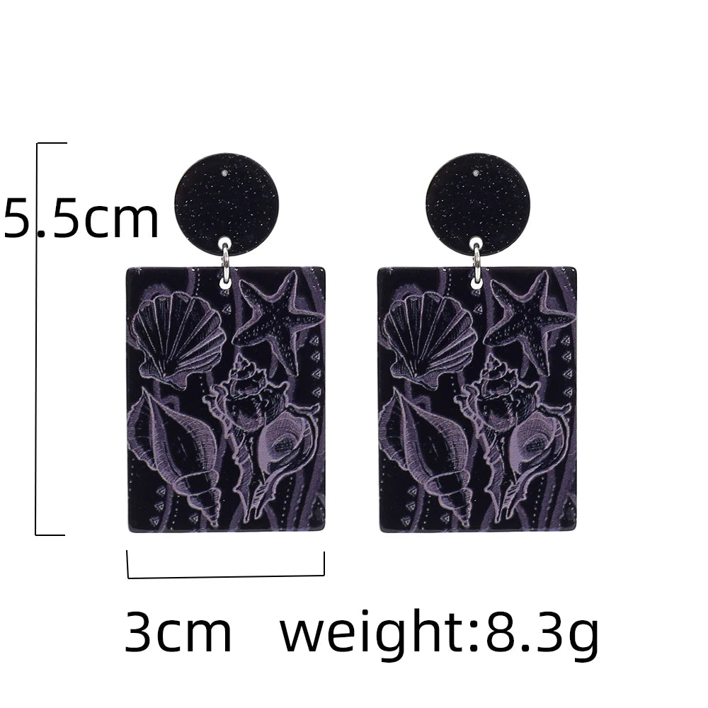 Geometric Round Blue Waves Acrylic Earrings