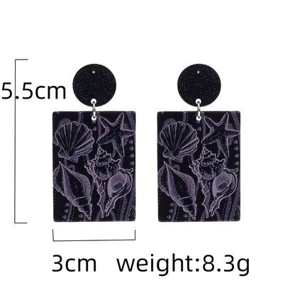Geometric Round Blue Waves Acrylic Earrings
