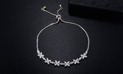 Classic Shiny Clear Zircon Flowers Adjustable Bracelets