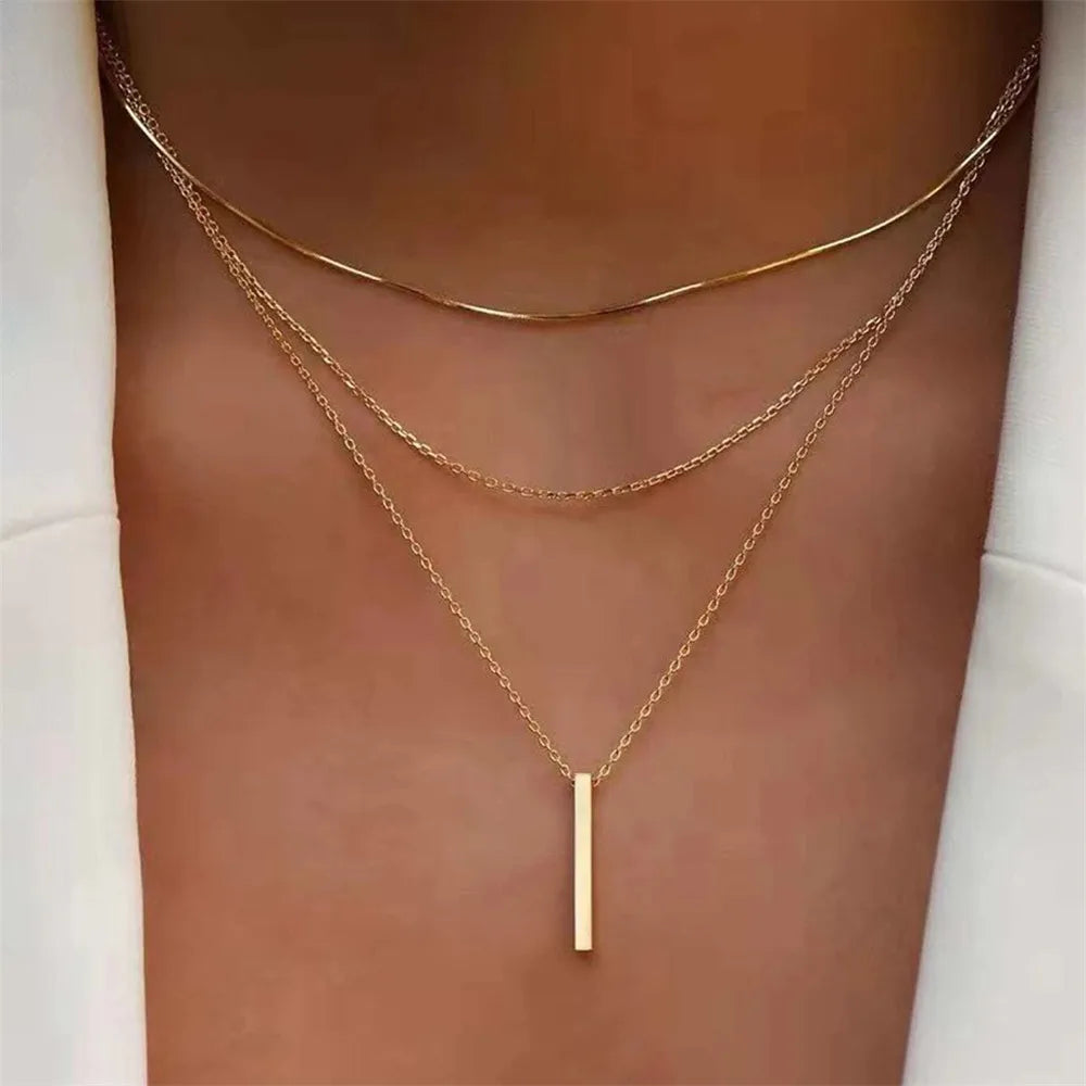 Vintage Layered Metal Bar Necklace